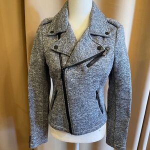 Aqua Knit Heather Black/Grey Cropped Moto Bomber Sweater Jacket Size XS